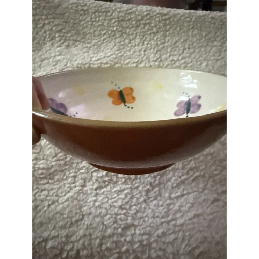 Made In Korea Hand Painted Serving Bowl-Butterflies Multi Color -7.5